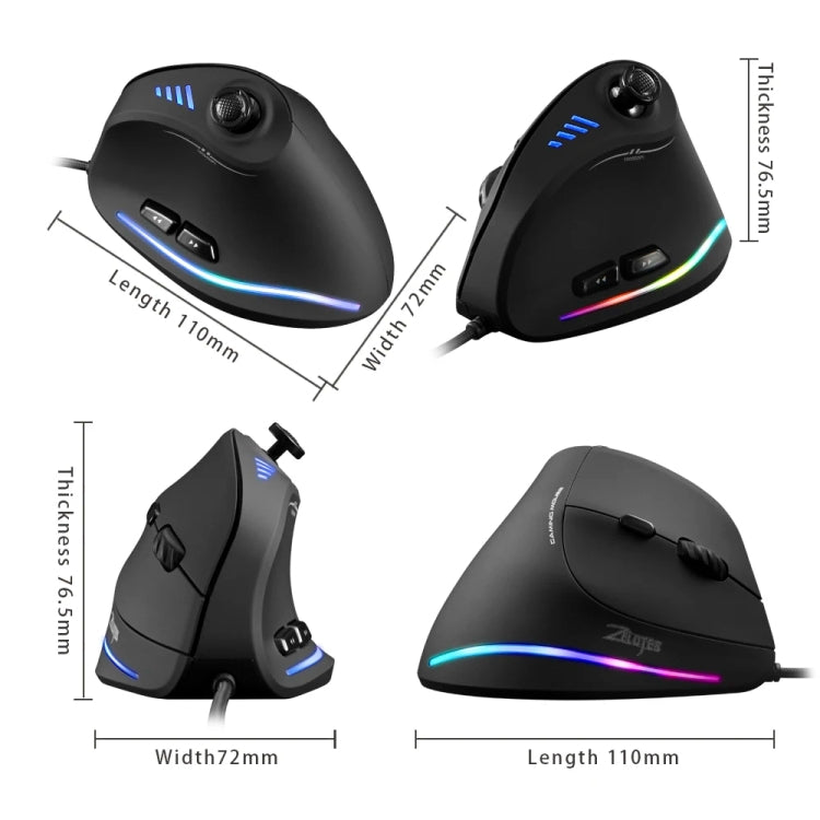 ZELOTES C18 11-Keys RGB Vertical Grip Ergonomic Joystick Programming Gaming Wired Mouse(Black) - Wired Mice by ZELOTES | Online Shopping South Africa | PMC Jewellery | Buy Now Pay Later Mobicred