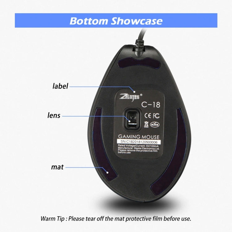 ZELOTES C18 11-Keys RGB Vertical Grip Ergonomic Joystick Programming Gaming Wired Mouse(Black) - Wired Mice by ZELOTES | Online Shopping South Africa | PMC Jewellery | Buy Now Pay Later Mobicred