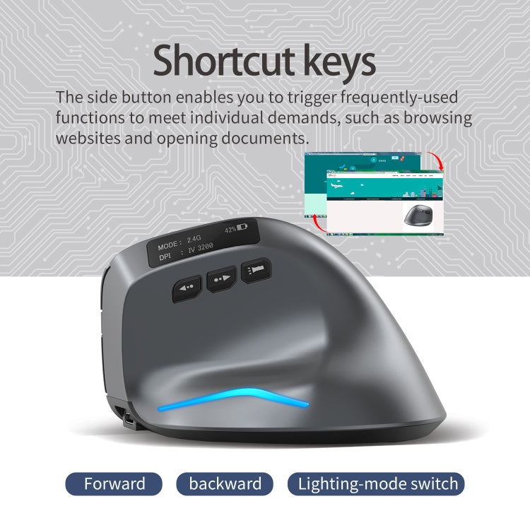 ZELOTES F-26C 8-Keys 2.4G+Bluetooth Dual-Mode LED Display Vertical Grip Wireless Mouse(Gray) - free shipping - PMC Jewellery - Order now!