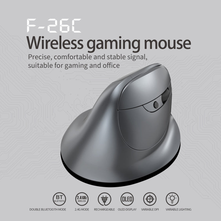 ZELOTES F-26C 8-Keys 2.4G+Bluetooth Dual-Mode LED Display Vertical Grip Wireless Mouse(Gray) - free shipping - PMC TechLife - Order now!