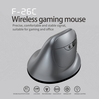 ZELOTES F-26C 8-Keys 2.4G+Bluetooth Dual-Mode LED Display Vertical Grip Wireless Mouse(Gray) - free shipping - PMC Jewellery - Order now!