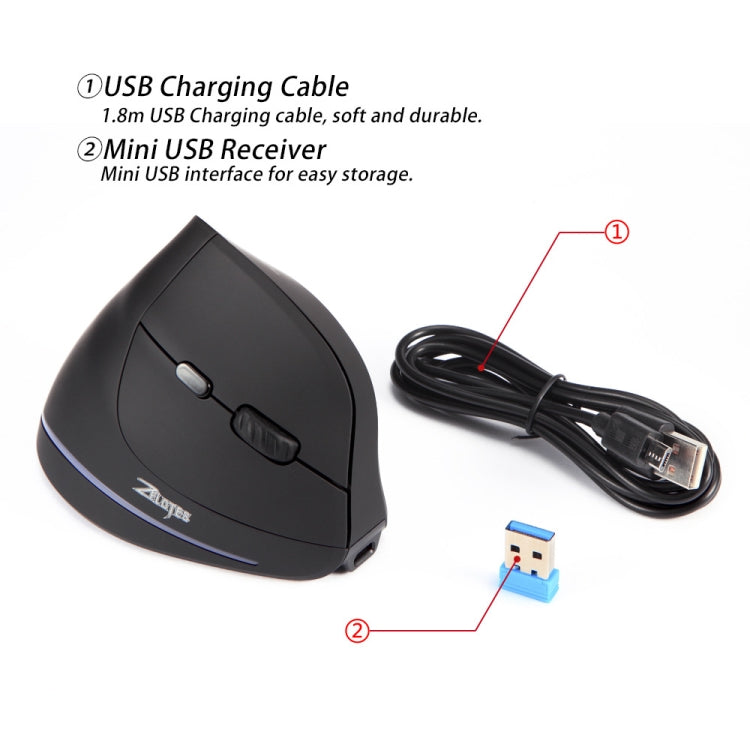 ZELOTES F35 6-buttons Vertical Grip Ergonomic Rechargeable Wireless Mouse(Blue Light)
