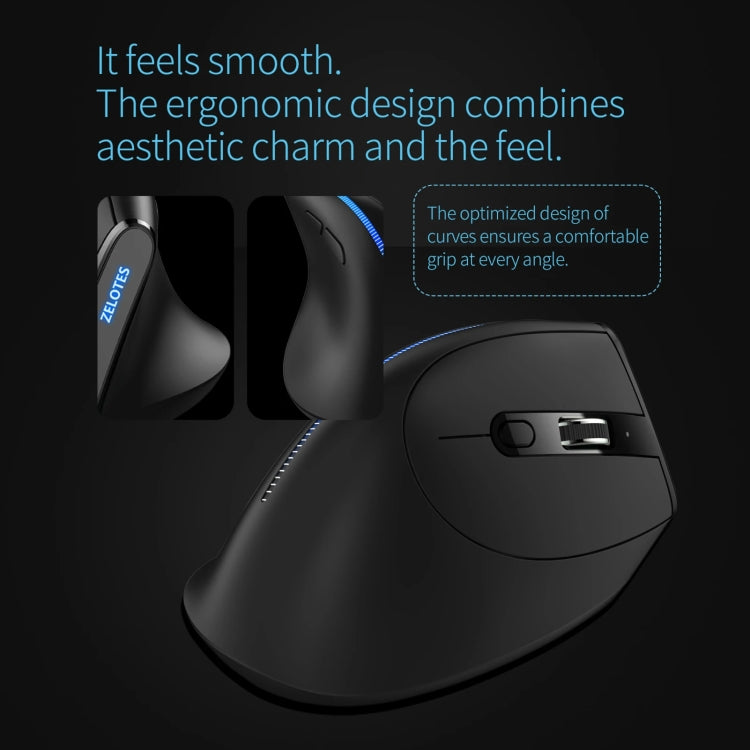 ZELOTES F36A 6-Buttons Vertical Grip Ergonomic Rechargeable Wireless Mouse(Black) - Wireless Mice by ZELOTES | Online Shopping South Africa | PMC TechLife | Buy Now Pay Later Mobicred