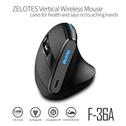 ZELOTES F36A 6-Buttons Vertical Grip Ergonomic Rechargeable Wireless Mouse(Black) - Wireless Mice by ZELOTES | Online Shopping South Africa | PMC Jewellery | Buy Now Pay Later Mobicred