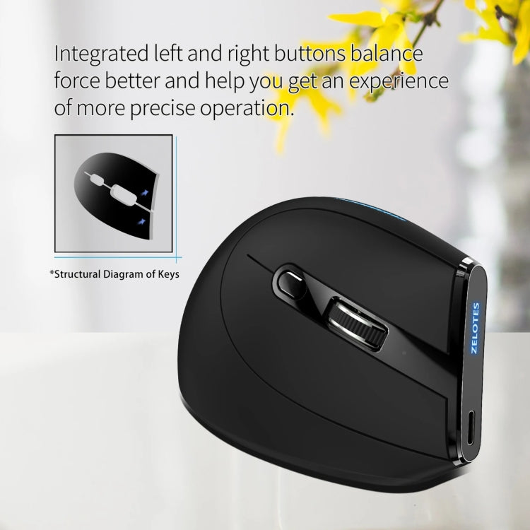 ZELOTES F36A 6-Buttons Vertical Grip Ergonomic Rechargeable Wireless Mouse(Black) - Wireless Mice by ZELOTES | Online Shopping South Africa | PMC Jewellery | Buy Now Pay Later Mobicred