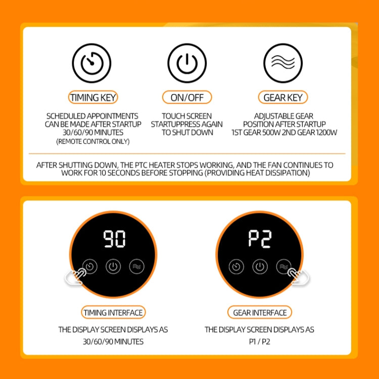 E68S 1200W PTC Ceramic Heating Desktop Smart Electric Heater, Plug: EU Plug(Remote Control Model)