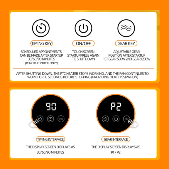 E68S 1200W PTC Ceramic Heating Desktop Smart Electric Heater, Plug: US Plug(Remote Control Model)