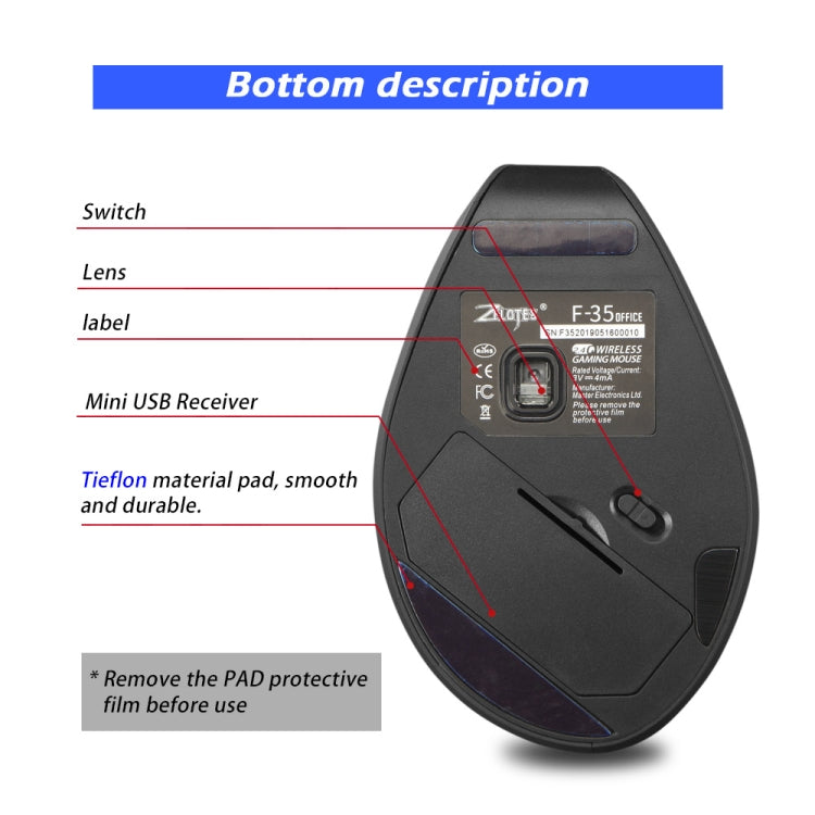 ZELOTES F-35A 6-Buttons Vertical Grip Ergonomic Rechargeable Wireless Mouse(Wireless Version) - free shipping - PMC Jewellery - Order now!
