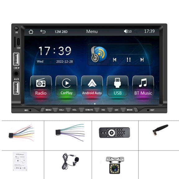 7-inch Double Din Car MP5 Player Support CarPlay/Android Auto/Mirror Link/Bluetooth With 12-light Camera