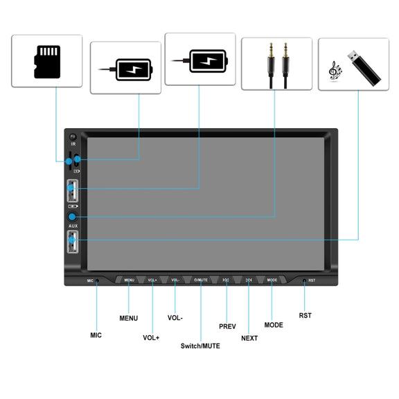 7-inch Double Din Car MP5 Player Support CarPlay/Android Auto/Mirror Link/Bluetooth With 4-light Camera