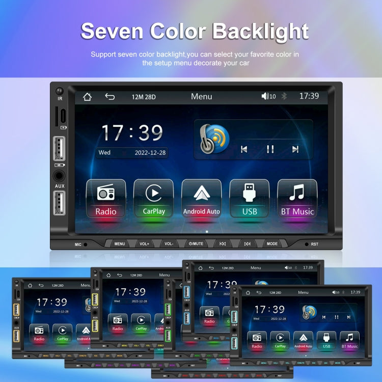 7-inch Double Din Car MP5 Player Support CarPlay/Android Auto/Mirror Link/Bluetooth With 4-light Camera