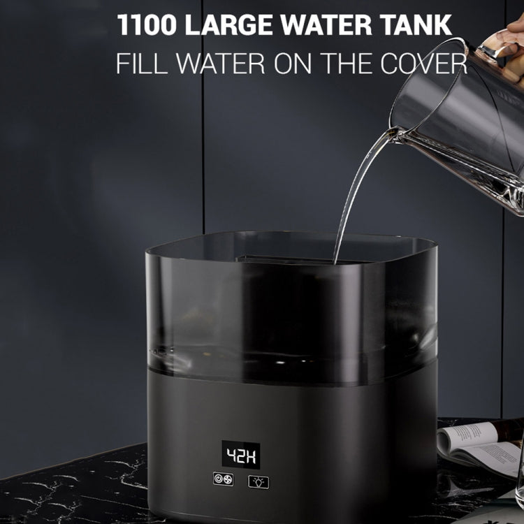JSQ-58 1.1L large Capacity Digital Display Flame Atomization Humidifier, Color: Matt Black(UK Plug)