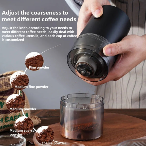 USB Rechargeable Adjustable Coarse and Fine Household Portable Electric Coffee Bean Grinder(White)