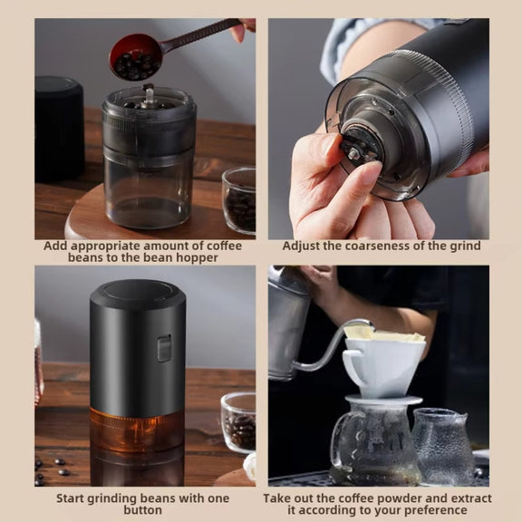 USB Rechargeable Adjustable Coarse and Fine Household Portable Electric Coffee Bean Grinder(Red)