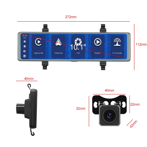 11.26 Inch 2-Split Streaming Media Rearview Mirror Front And Rear Dual Camera Recorder