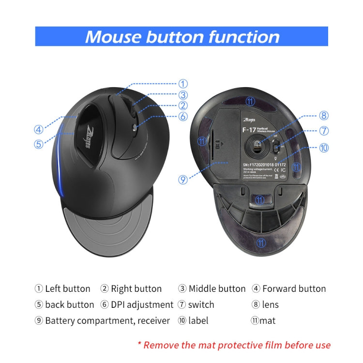 ZELOTES F17 6-buttons Vertical Grip Ergonomic Wireless Mouse(Black) - free shipping - PMC Jewellery - Order now!