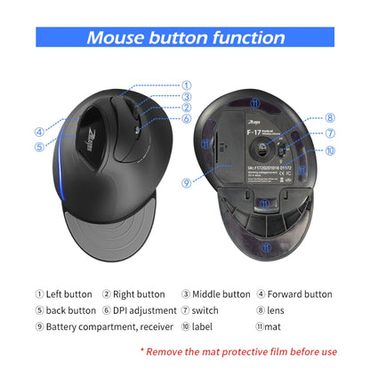 ZELOTES F17 6-buttons Vertical Grip Ergonomic Wireless Mouse(Black) - free shipping - PMC Jewellery - Order now!