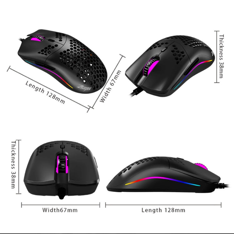 ZELOTES C7 7-buttons RGB Lighting Hollow Computer Office Wired Mouse(Black) - free shipping - PMC Jewellery - Order now!