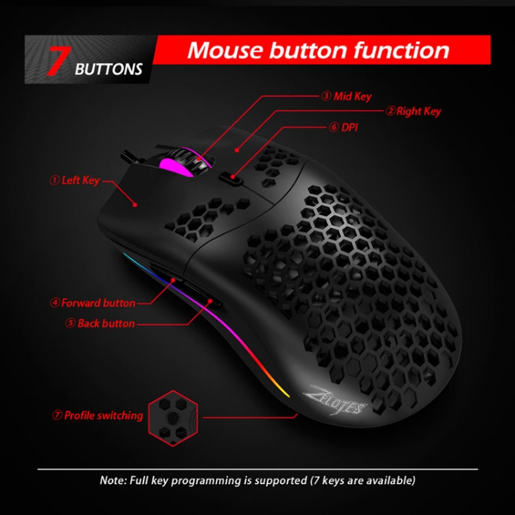 ZELOTES C7 7-buttons RGB Lighting Hollow Computer Office Wired Mouse(Black) - free shipping - PMC Jewellery - Order now!