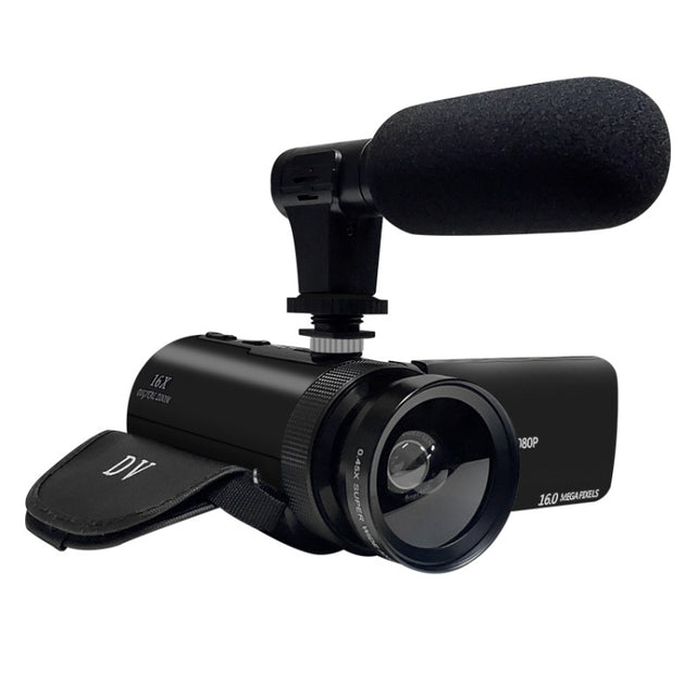 16MP 16X Digital Zoom Vlogging Camera Video Camcorder with 2.4 Inch Flip Screen, Spec: With Wide Angle & Mic EU Plug