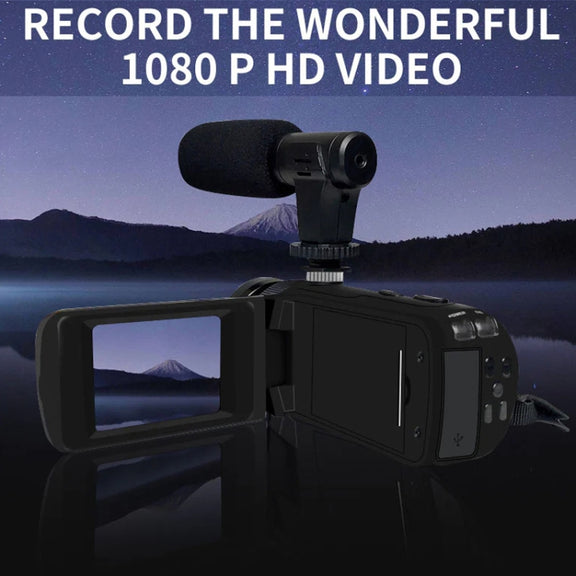 16MP 16X Digital Zoom Vlogging Camera Video Camcorder with 2.4 Inch Flip Screen, Spec: With Wide Angle & Mic UK Plug