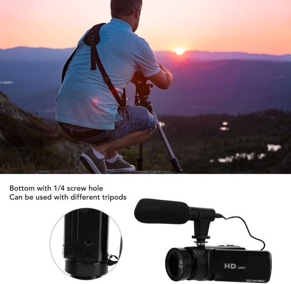 16MP 16X Digital Zoom Vlogging Camera Video Camcorder with 2.4 Inch Flip Screen, Spec: With Wide Angle & Mic UK Plug
