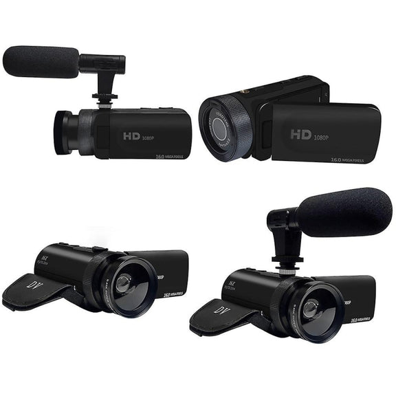 16MP 16X Digital Zoom Vlogging Camera Video Camcorder with 2.4 Inch Flip Screen, Spec: With Wide Angle & Mic EU Plug