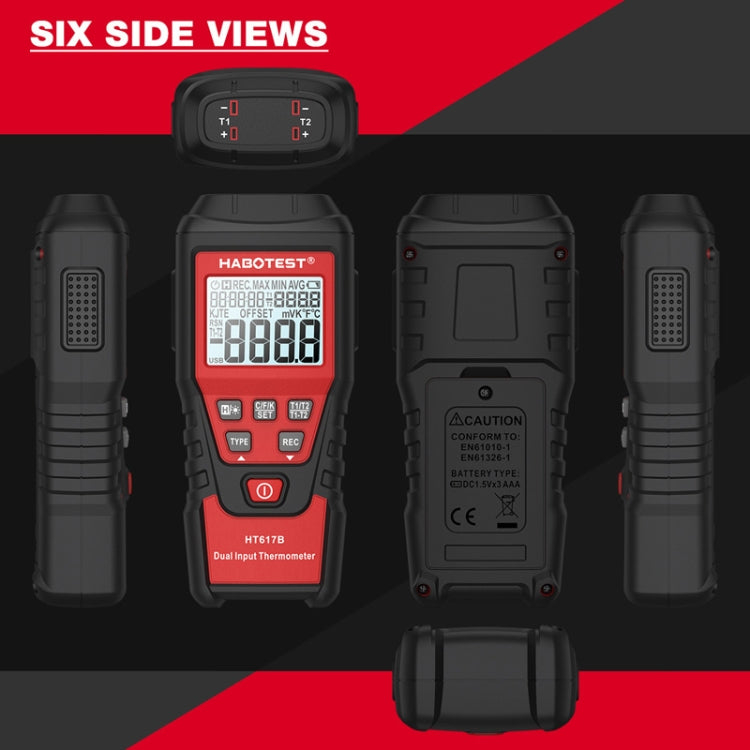 HABOTEST HT617B Digital Dual Channel Thermocouple Thermometer(Black Red) - free shipping - PMC TechLife - Order now!