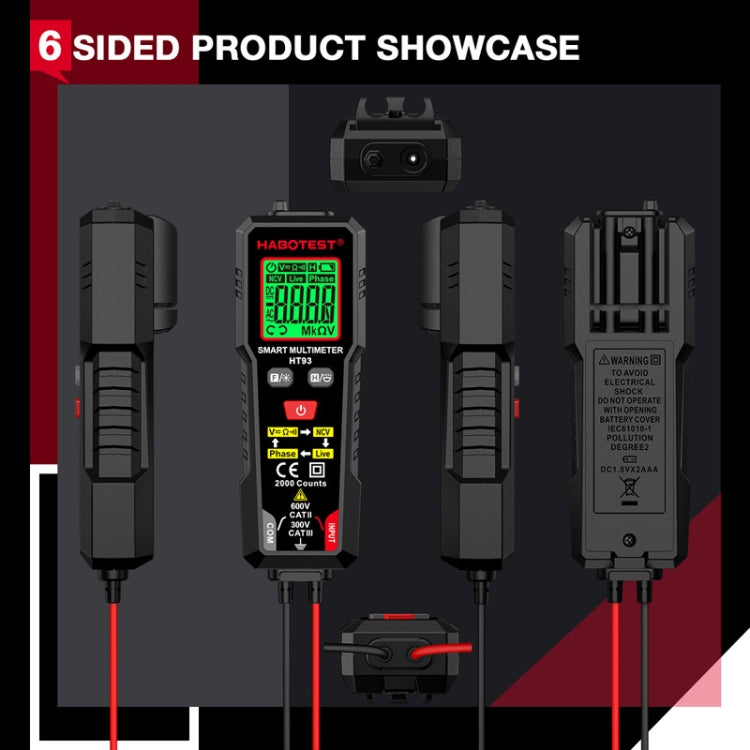 HABOTEST HT93 Phase Sequence Detection Intelligent Anti-Burn-In Fully Automatic Multimeter(Black) - Digital Multimeter by HABOTEST | Online Shopping South Africa | PMC TechLife | Buy Now Pay Later Mobicred