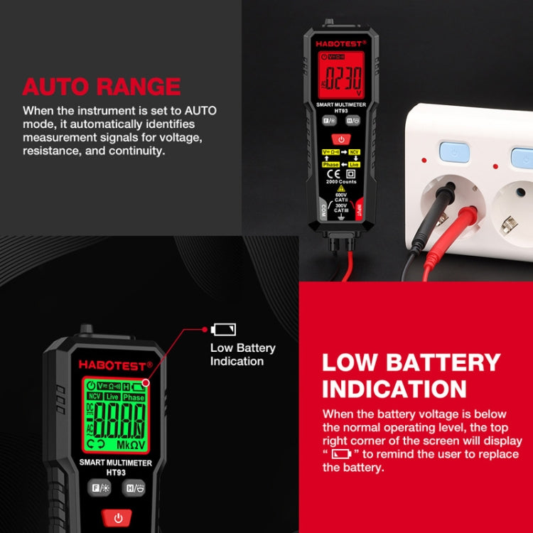 HABOTEST HT93 Phase Sequence Detection Intelligent Anti-Burn-In Fully Automatic Multimeter(Black) - Digital Multimeter by HABOTEST | Online Shopping South Africa | PMC TechLife | Buy Now Pay Later Mobicred