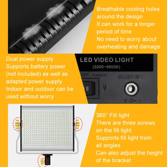 Photography Live LED Fill Light Film And Television Shooting Portrait Soft Video Lighting, Spec: W480 Lamp+US Plug Adapter