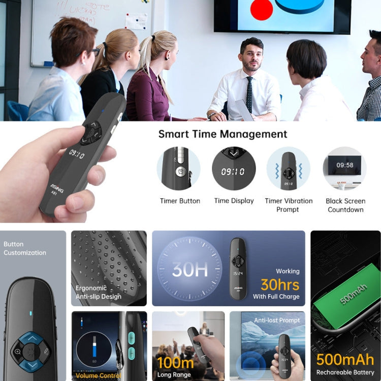 ASiNG A81 PPT Page Turning Clicker With Timing Function & 32G 3-in-1 USB Receiver, Color: Red Light - free shipping - PMC TechLife - Order now!