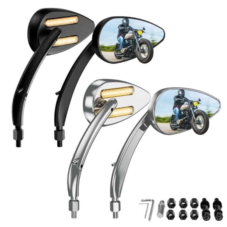 FLYQUICK Motorcycle LED Rearview Mirror With Light, Color: Electroplating