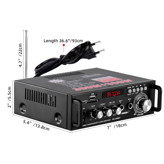 AV-298BT 300W+300W Hi-Fi Stereo Amplifier Bluetooth Home Audio Karaoke Digital Amplifier UK Plug