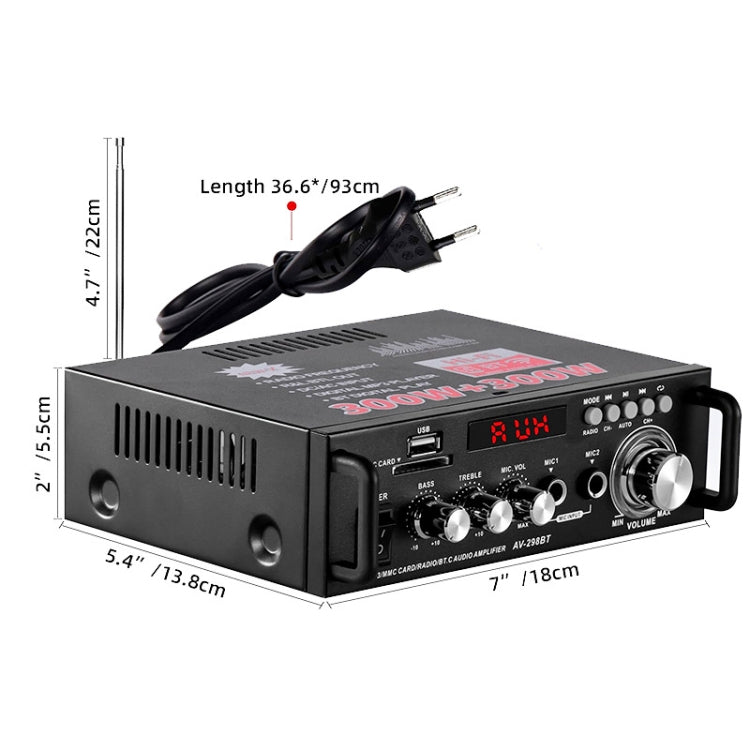AV-298BT 300W+300W Hi-Fi Stereo Amplifier Bluetooth Home Audio Karaoke Digital Amplifier UK Plug