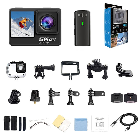 5K/30FPS WIFI HD Anti-Shake Remote Touch Dual-Screen IP68 Water-resistant Sports Camera(Microphone Version)