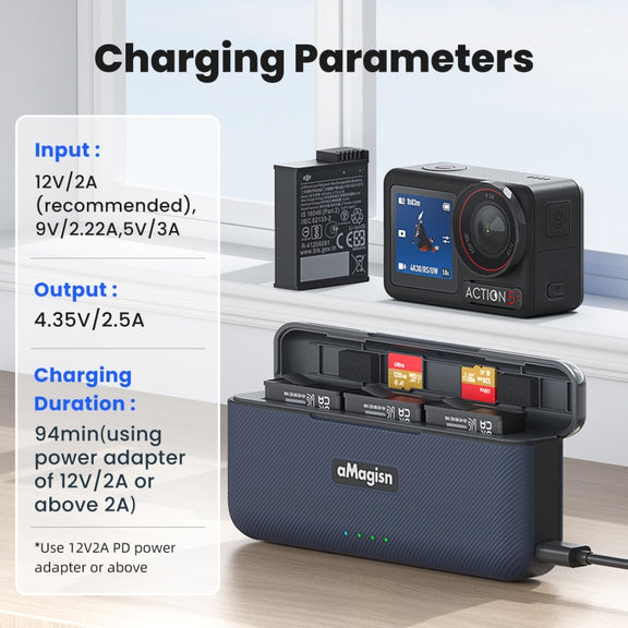 For DJI Osmo 360/Action 5 Pro aMagisn Battery Charger Fast Charging Box Storage Compartment