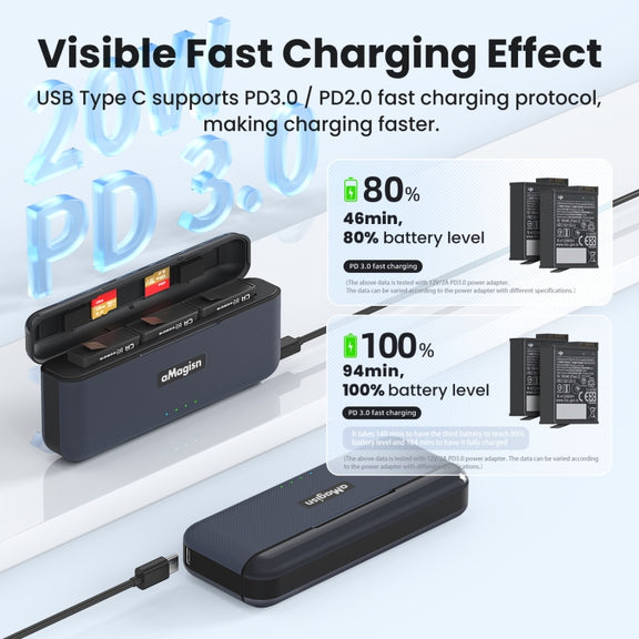 For DJI Osmo 360/Action 5 Pro aMagisn Battery Charger Fast Charging Box Storage Compartment