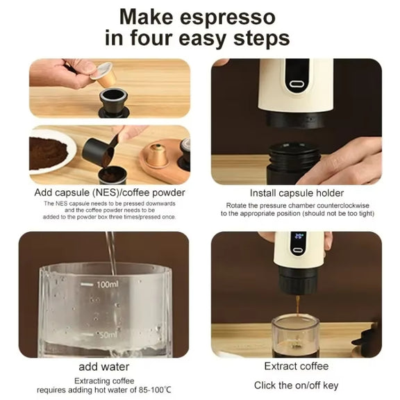 Wireless Portable Coffee Machine Compatible With Ground Coffee & NS Capsule(White)