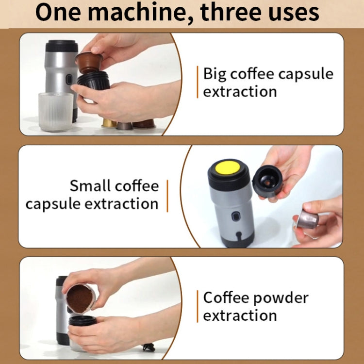 12V 3 In 1 Car Self-heating Coffee Machine Compatible With Large / Small Capsules and Ground Coffee, EU Plug(Silver)