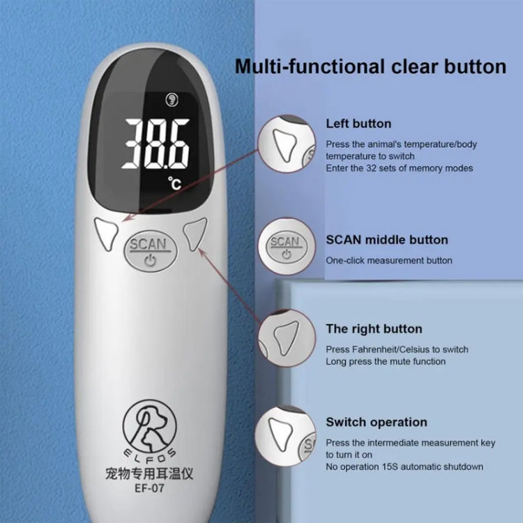 ELOFS EF-07 Pet Dog Cat Ear Digital Thermometer Accurate Infrared Measuring Animal Thermometer(White)