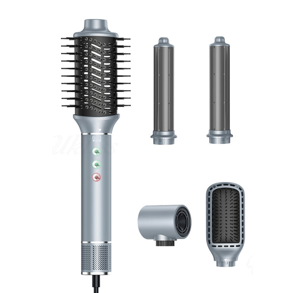 5 in 1 Hot Air Comb Automatic Curling Negative Ion Hair Dryer, Color: Gray UK Plug