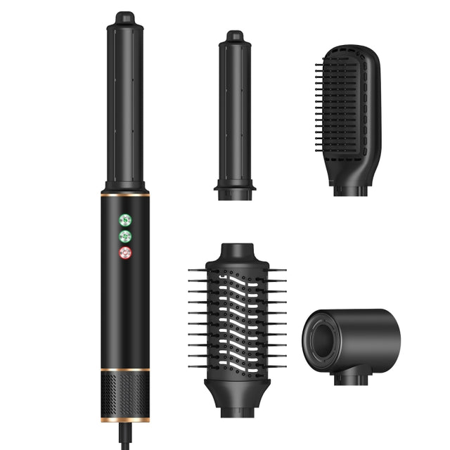 5 in 1 Hot Air Comb Automatic Curling Negative Ion Hair Dryer, Color: Black Gold EU Plug
