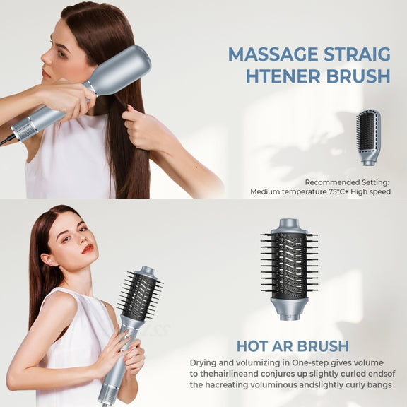 5 in 1 Hot Air Comb Automatic Curling Negative Ion Hair Dryer, Color: Gray US Plug