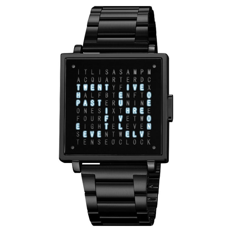 SKMEI Multi-function Letter Display Dial Square Men Electronic Watch, Color: Black Steel Band - free shipping - PMC TechLife - Order now!