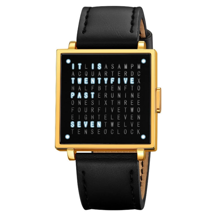 SKMEI Multi-function Letter Display Dial Square Men Electronic Watch, Color: Gold Leather Band - free shipping - PMC TechLife - Order now!