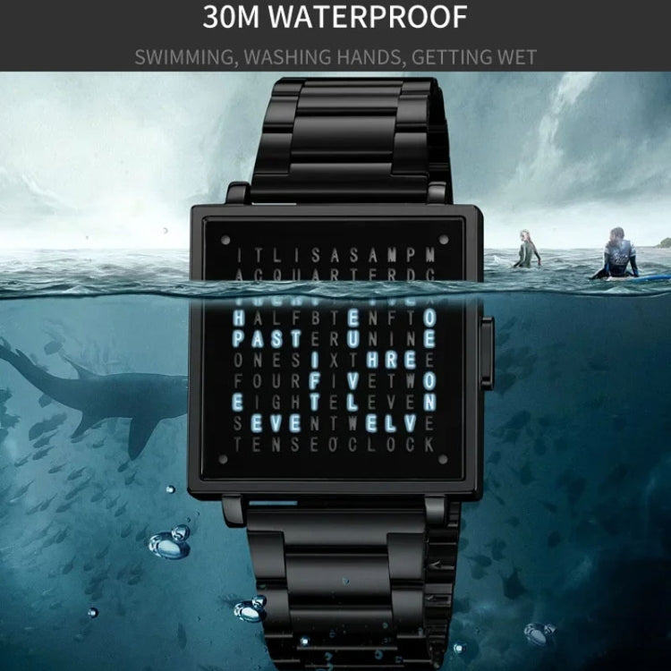 SKMEI Multi-function Letter Display Dial Square Men Electronic Watch, Color: Gold Leather Band - free shipping - PMC TechLife - Order now!