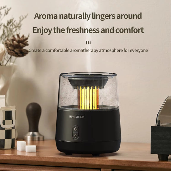 Raindrop Candlelight Aromatherapy Diffuser Air Humidifier with Colorful Lights EU Plug Black