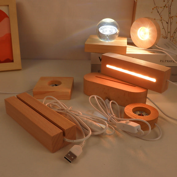 LED Light Solid Wood Luminous Base for Resin Art Acrylic Glass Lights Oval  15cm(Warm Light)