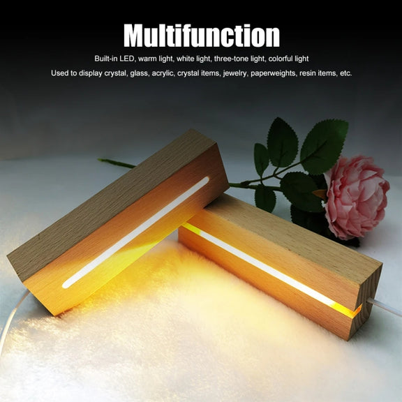 LED Light Solid Wood Luminous Base for Resin Art Acrylic Glass Lights Oval  15cm(Warm Light)